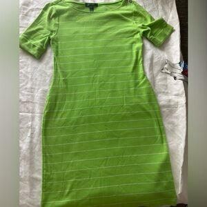 Lauren Ralph Lauren Lime Green Striped Short Sleeve Midi Dress